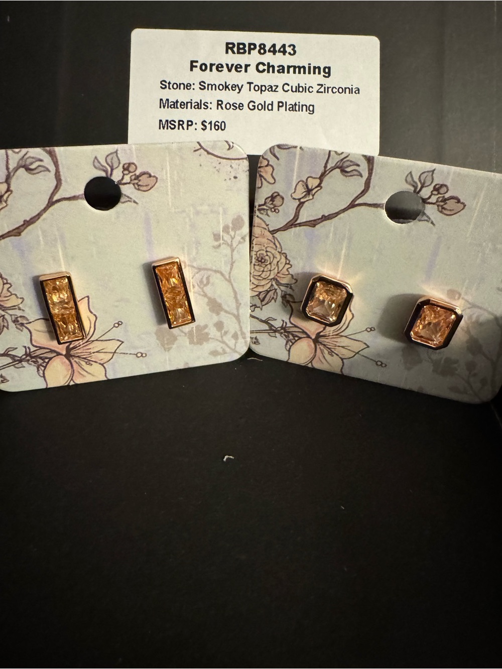 Rose Gold Smokey Topaz Stud Earrings - Set of 2 Styles